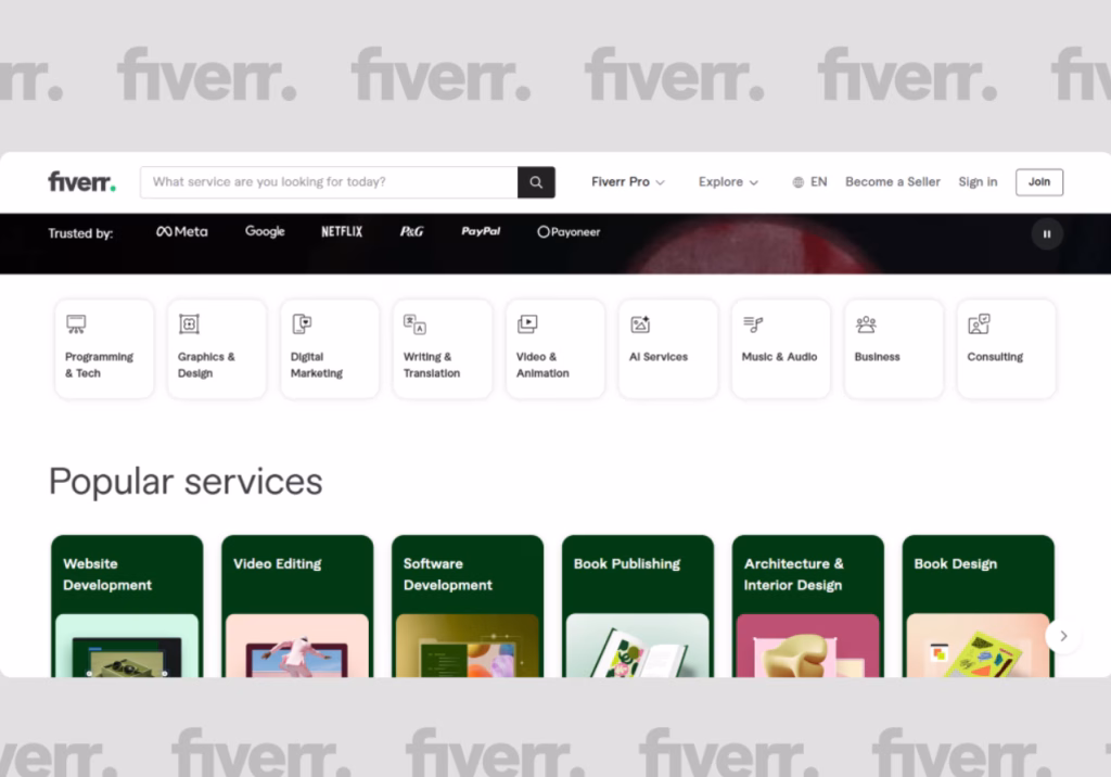 Інтерфейс біржі фрілансу Fiverr - Блог Visual360