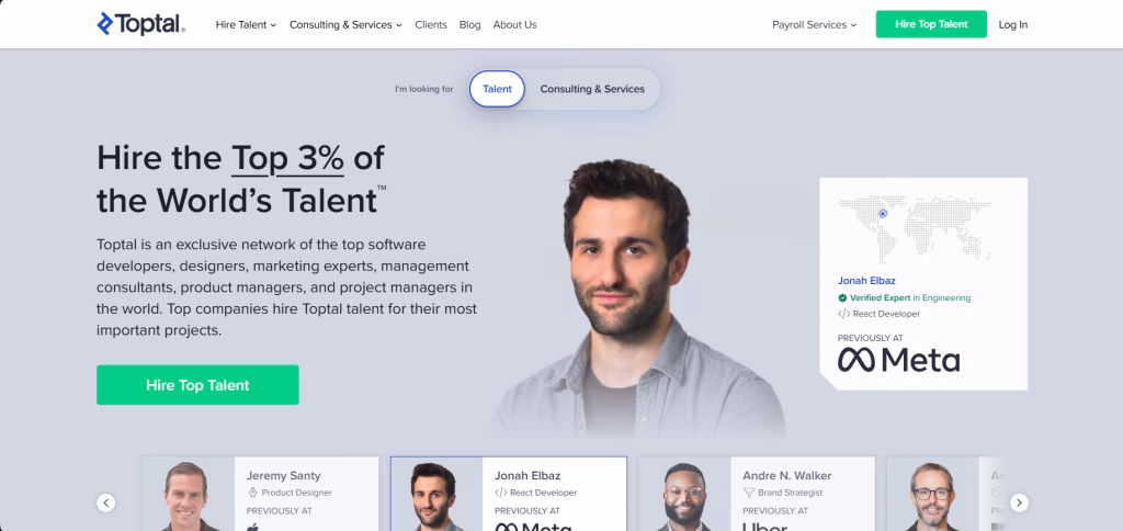 Интерфейс биржи фриланса для начинающих Toptal - Блог Visual360